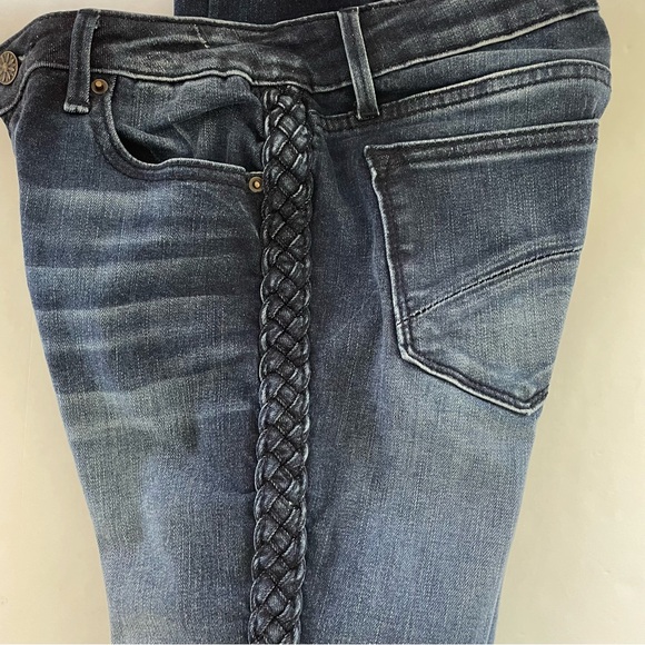 DRIFTWOOD Jackie Braided Side Blue Denim Skinny Raw Hem Crop Stretch Ankle Jeans - Picture 4 of 8